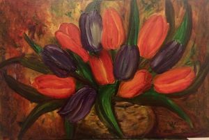 Obraz - Tulipany czerwone i fioletowe